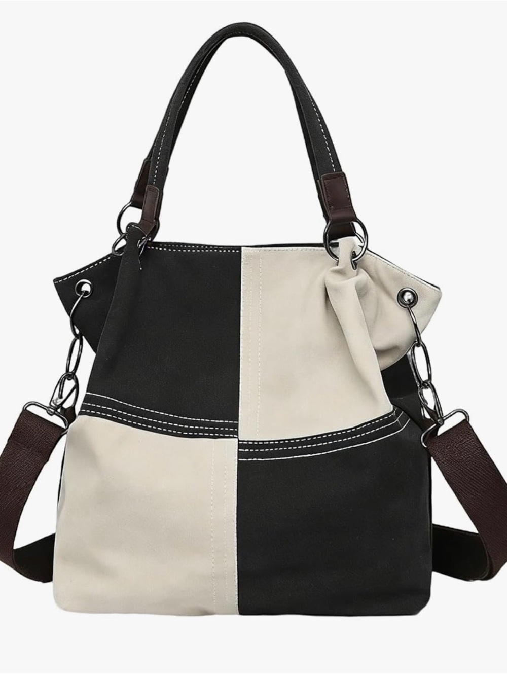 Black and white checker canvas bag